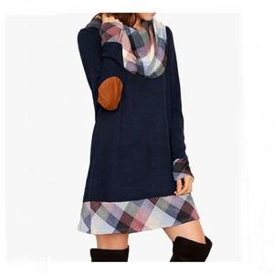 New Alaster Queen Fall Dress Plaid‎ Detail Long Sleeves Cowl Neck Tunic Dress M